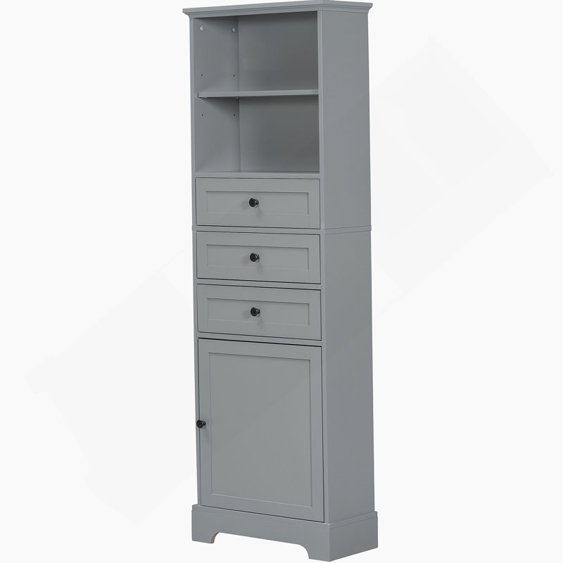 Grande armoire de rangement grise avec 3 tiroirs et tablettes réglables pour la salle de bain, Gris