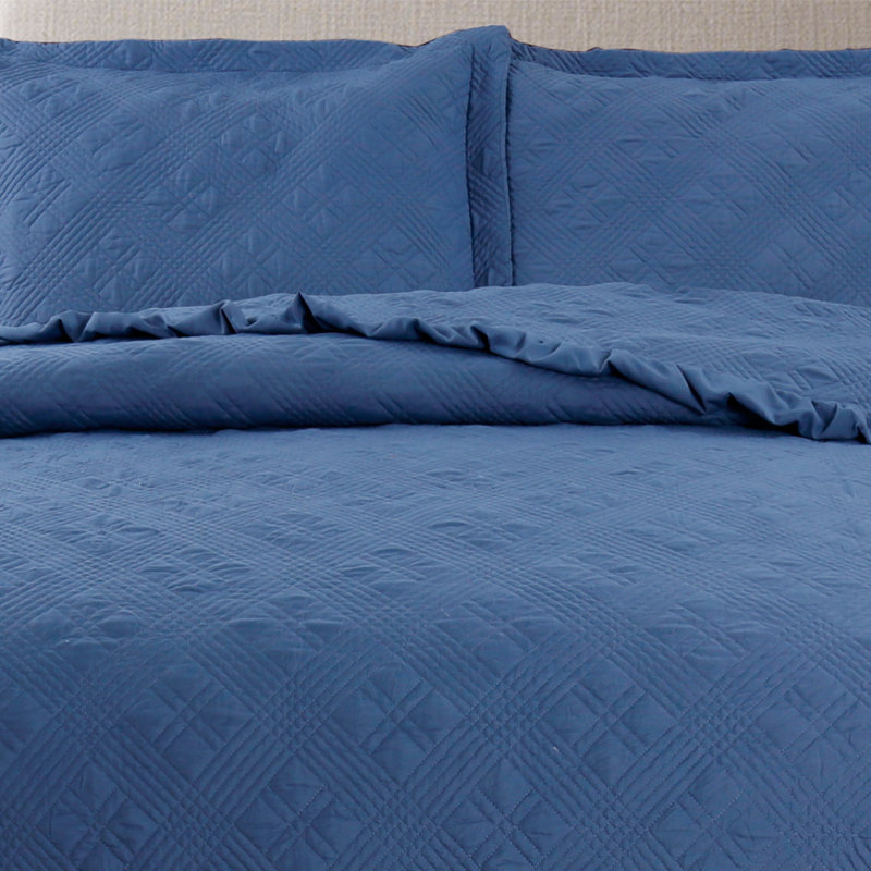 Modern & Contemporary Polyester Quilt, King Quilt + 2 King Shams, Navy