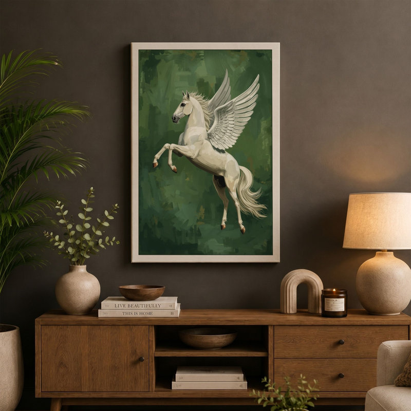 Classical Pegasus Japandi - Wrapped Canvas, 36x24 - 91.4 x 61.0 cm, Sage Border
