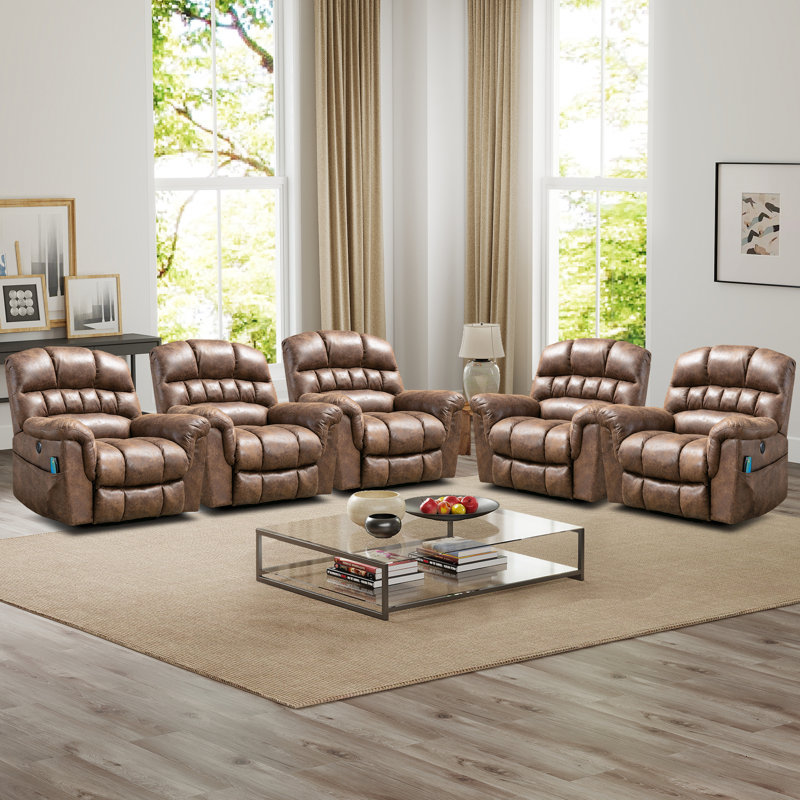41.3" Wide Oversize Modern Microfiber Power Lift Living Room Set with USB and Heated Massage, Brown
