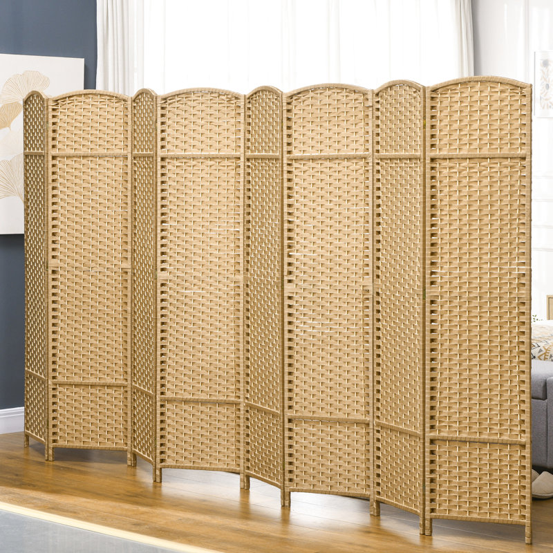 Paravent 8 panneaux en bois naturel d'une hauteur de 5,6 pi pour la chambre de bureau à domicile, écran d'intimité intrigant