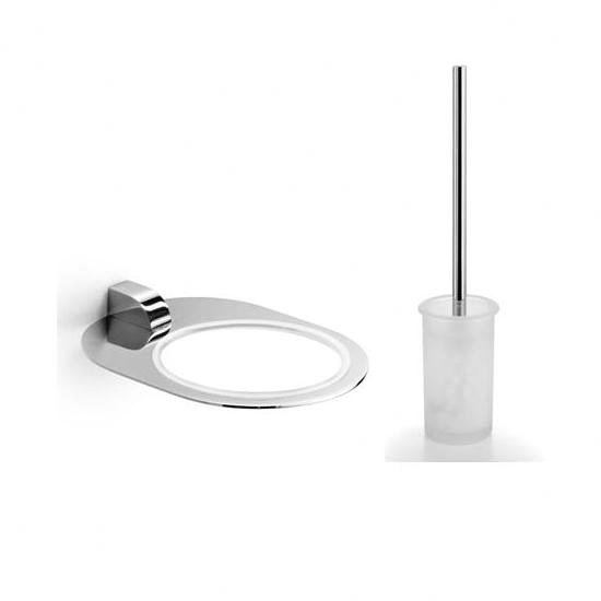 Muci 15.6" Wall Mounted Toilet Brush and Holder, Frosted Glass