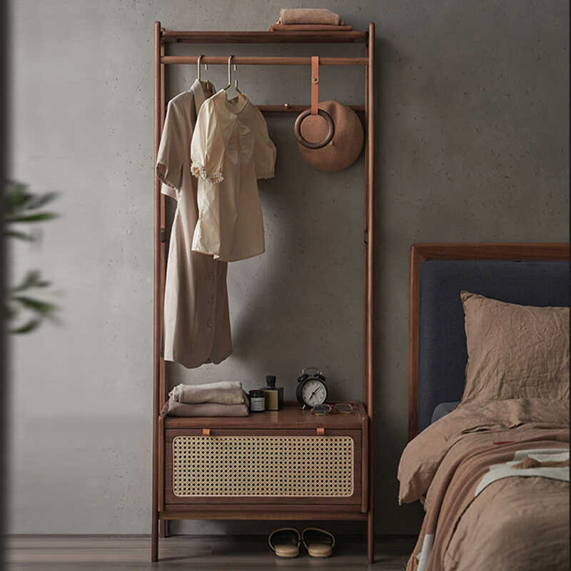 MortiseTenon Coat Rack with Rattan Drawer