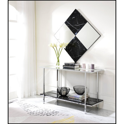 Console en faux marbre et chrome Angwin, élégante et fonctionnelle pour un décor moderne