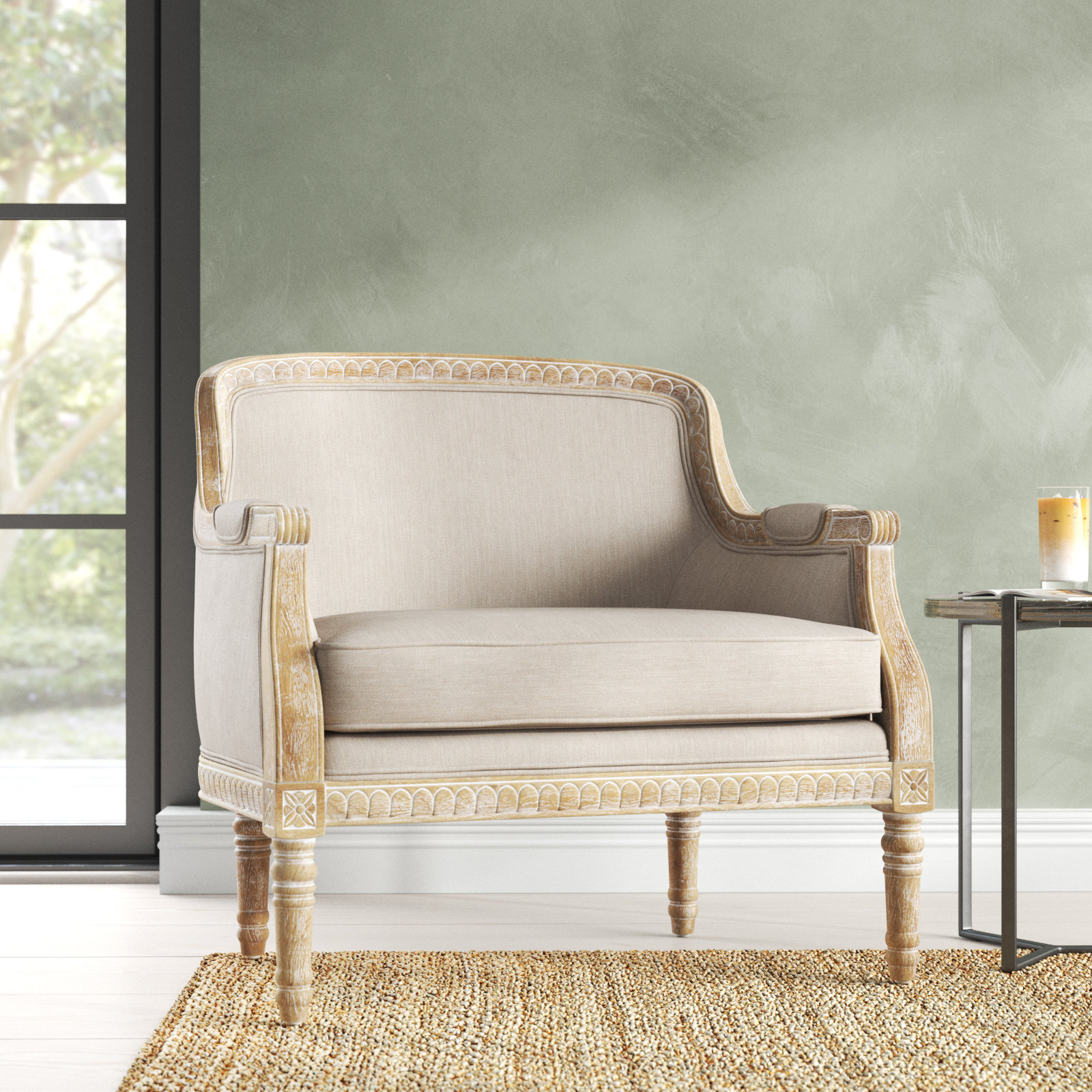 Charney Club Chair, Beige 100% Polyester