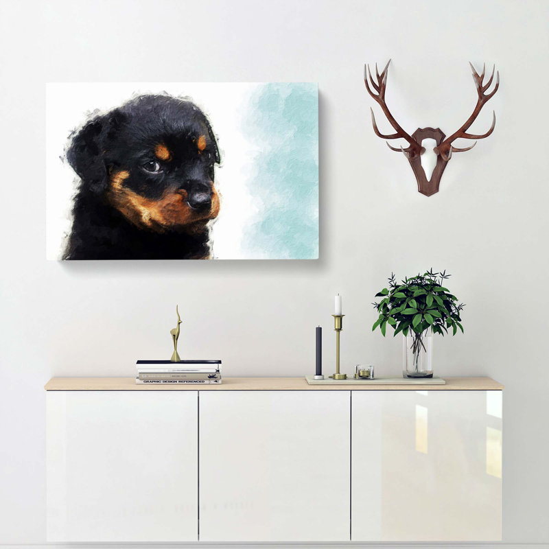 Rottweiler Puppy - Wrapped Canvas Painting Print, 35cm H x 50cm W x 3cm D