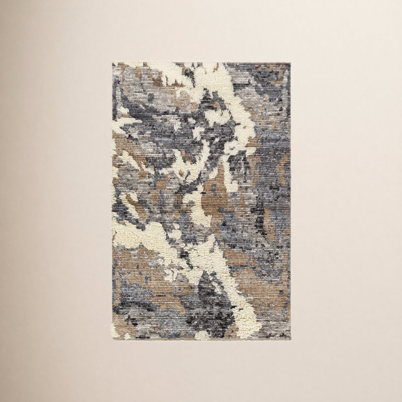 Tapis brun foncé / crème à motif abstrait Zubi, Rectangle 8 pi 10 po x 12 pi