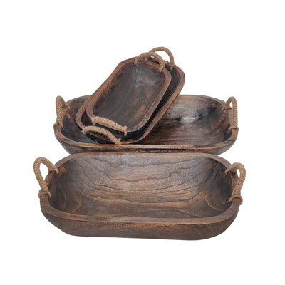 Oval Wooden Serving Trays with Rope Handles "Portsmouth" (Set of 4 Assorted)