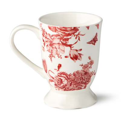 Gabrielle Rose Porcelain Mug Set of 6, scalloped rose toile mugs with interior and rim floral artwork for expressive European-inspired drinkware moments