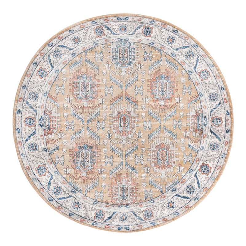 Weingartner Performance Mustard Yellow/Ivory/Blue Rug, Round 10'