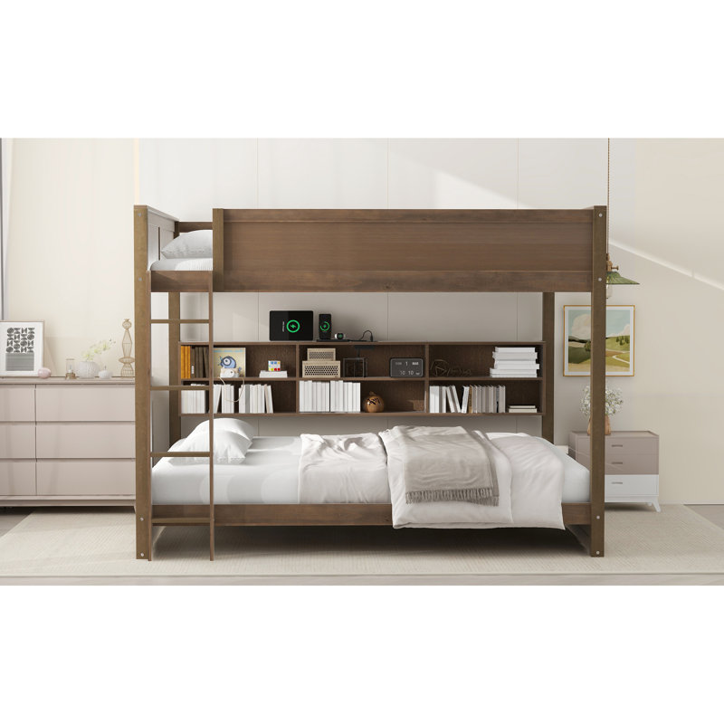 Grand lit superposé dans un abat-jour antique avec amplement de rangement et de stabilité, Bois