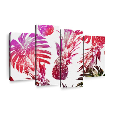 Ananas de couleur tropicale, impression sur toile, 4 pièces