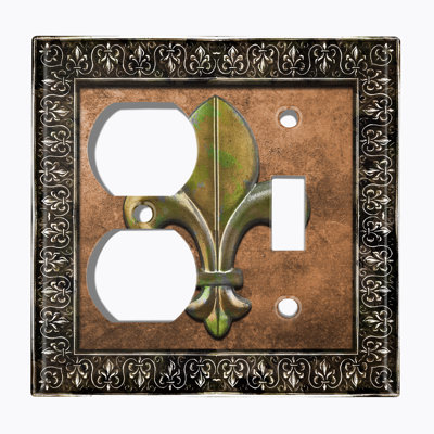 Plaque murale interrupteur à bascule fleur orange 2 bandes Fleur De Lis