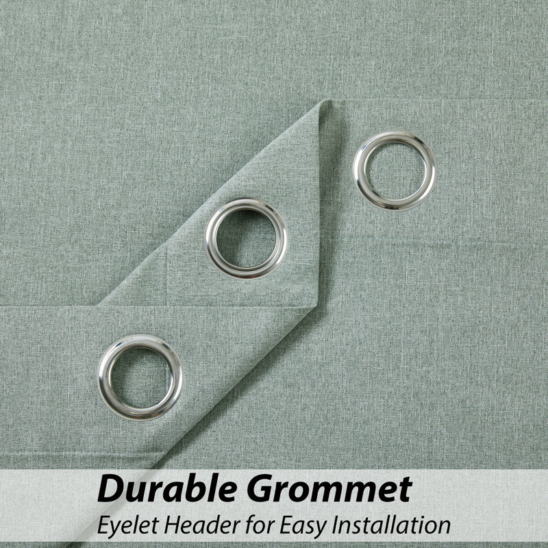 Premium Linen Blackout Eyelet Curtains - Thermal & Noise Reducing Ready-Made Set of 2, 168cm Width x 228cm Drop, Sage Green