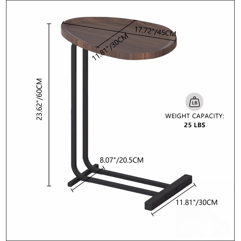 C-Shaped Side Table, C Table End Table for Sofa and Bedside, Couch Side Tables, Wood C-Shaped End Table with Metal Frame Slide for Bedroom Living Room ()