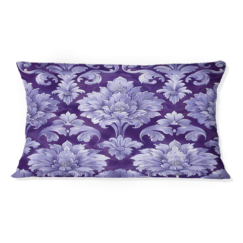 Coussin lombaire mauve à motif damas argenté mauve traditionnel III
