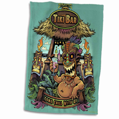 Tiki Bar Vibes Towel - 22x15 Inch Tropical Tiki Guy Design