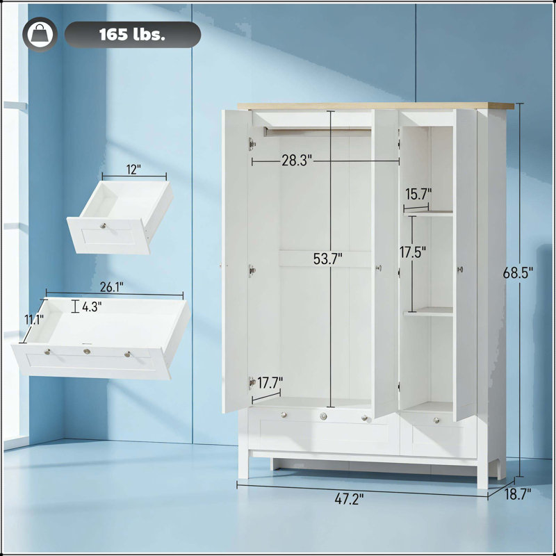 Armoire 3 portes avec tiroir verrouillable et sangles anti-basculement