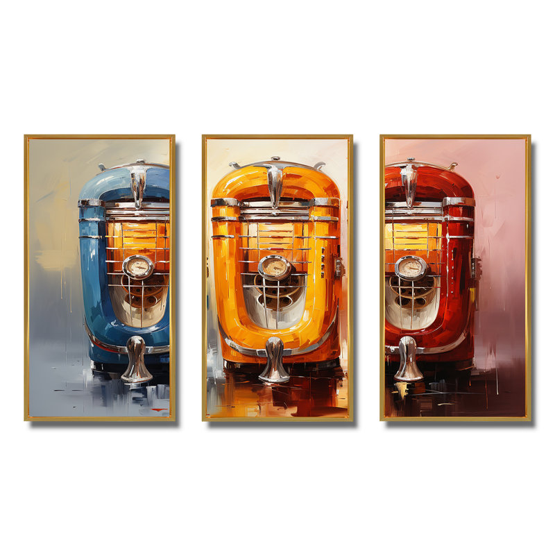 Colorful Colorful Jukebox Jams 1 - Jukeboxes, art mural, Cadre flottant doré, H 32 po x l 48 po x P 1 po