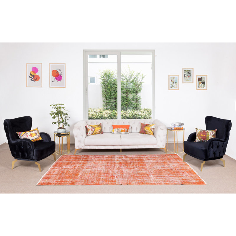 Tapis turc en laine noué à la main de 5,3 pi x 9,6 pi surteint en orange