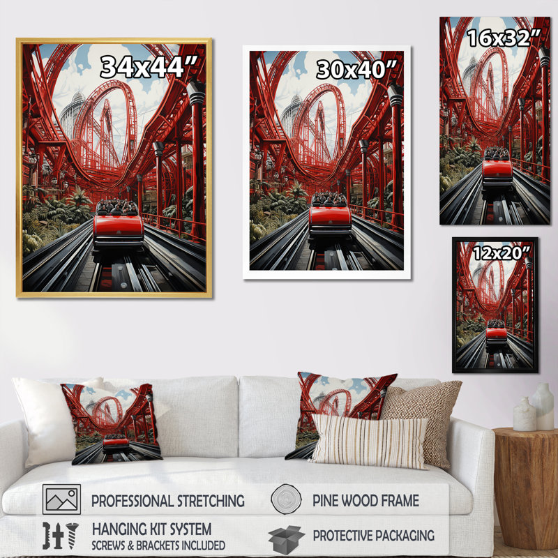 «Rollercoaster Thrill Seekers Delight I», reproduction d'art sur toile, H 32 po x l 16 po x P 1 po, Encadrement doré