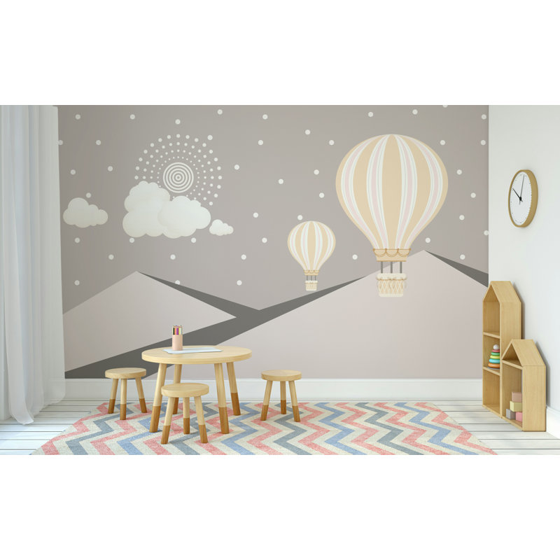 Papier peint amovible montgolfières Pinkish Mountains Sun Clouds, L 48,96 po x L 75 po