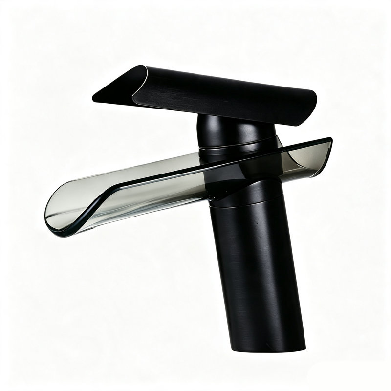 Robinet pour salle de bain à poignée simple avec drain, Noir mat