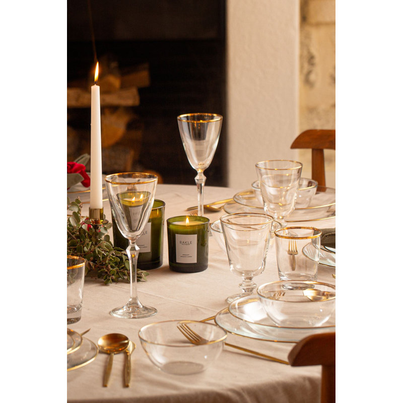 Ensemble de verres à vin élégants (4 pièces), doré et transparent, 3,4 x 3,4 x 5,4 pouces | 100% verre, capacité de 9,5 oz liq. Lavage à la main recommandé pour la durabilité | Parfait pour les réceptions et les occasions spéciales