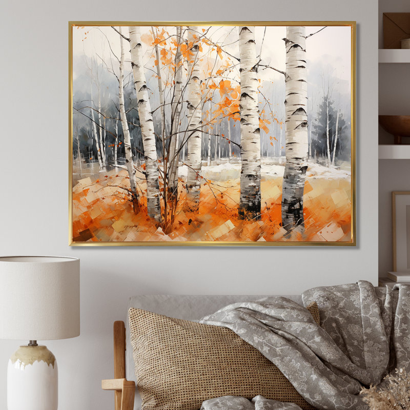 " Orange Brich Wood In Winter II ", Gold Floater Frame, 12" H x 20" W x 1" D