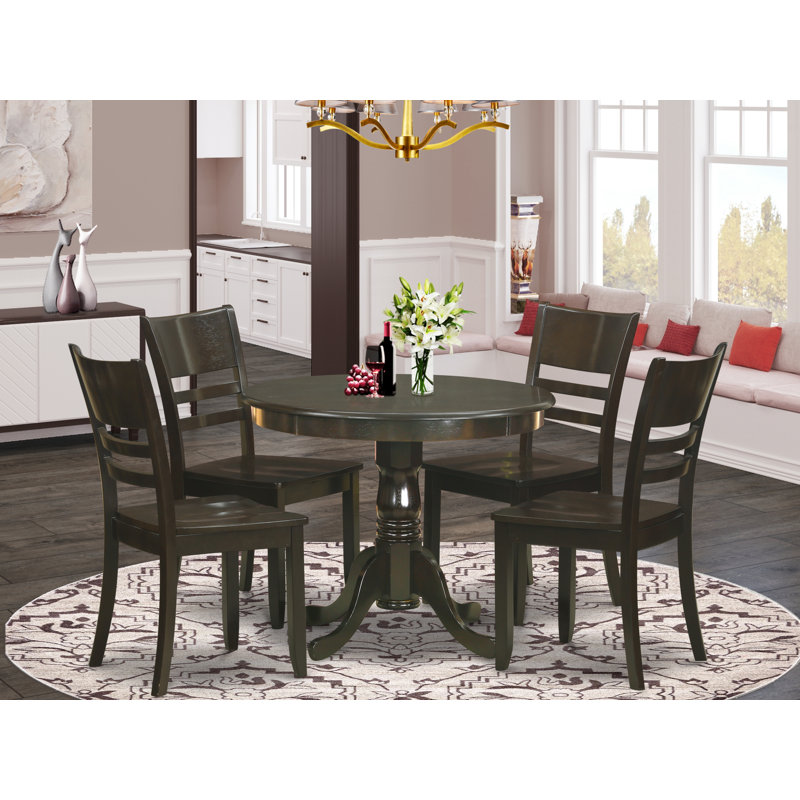 Maffra Rubberwood Dining Set, Wooden, 5 Pieces: Table, 4 Chairs