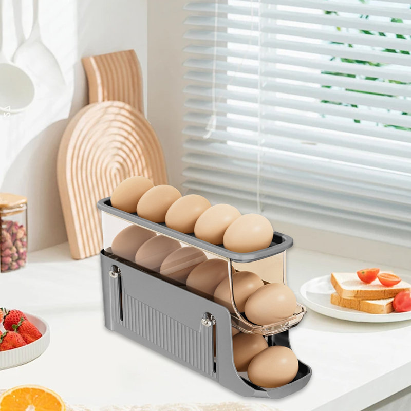 Egg Holder For Fridge Auto Rolling Egg Dispenser, Gray