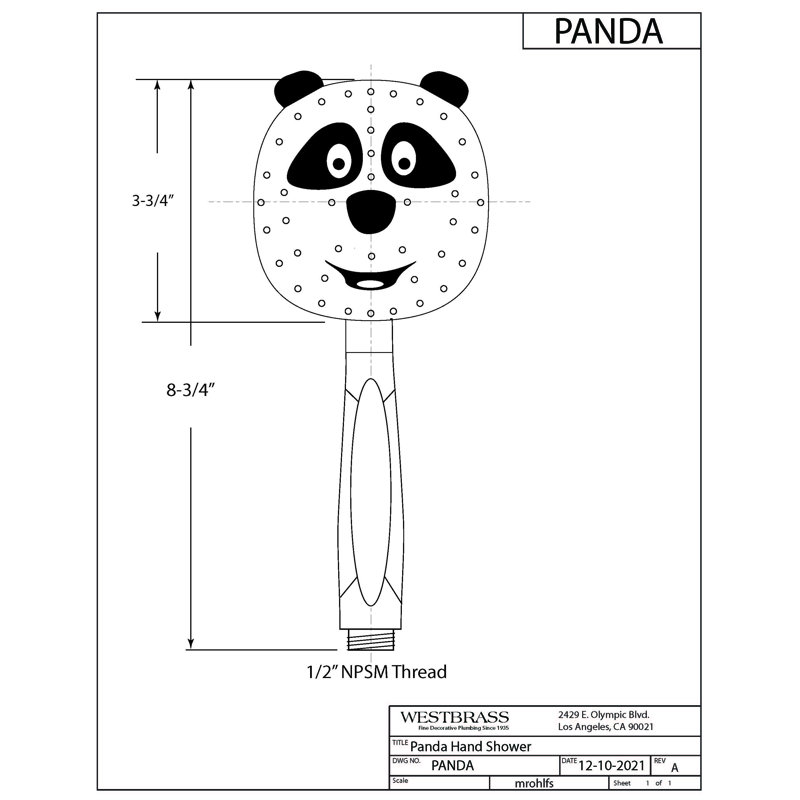Panda Rain Handheld Shower Head, Matte Black