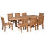 9 Piece Teak Wood Outdoor Patio Dining Set Including Rectangular Extension Table With 8 Abaco Side Chairs