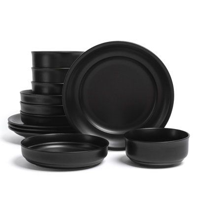 over&back Rimmed 12-Piece Semi Hand-Finished Stoneware Dinnerware Set, Service for 4