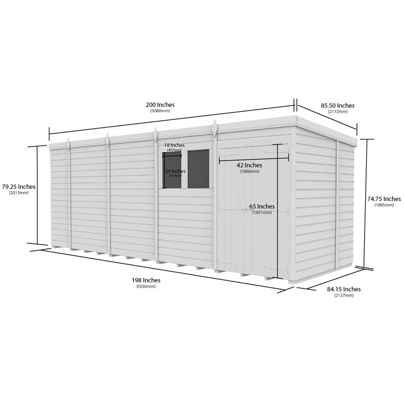 Total Sheds 17ft x 7ft Pent Garden Shed - Double Door - With Windows - Pressure Treated Timber - UK Manufactured