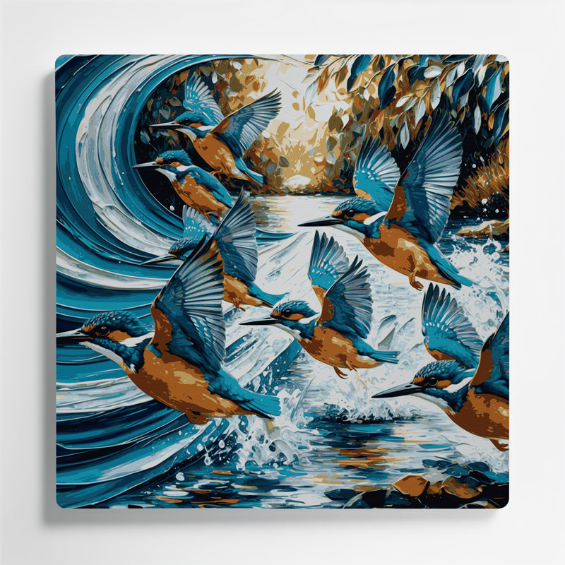 Oiseau martin-pêcheur gris, art mural en métal, H 8 po x l 8 po