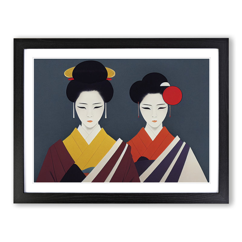 XH1022-9012X The Two Geisha - Single Picture Frame Print, 46cm H x 64cm W x 2cm D, Black