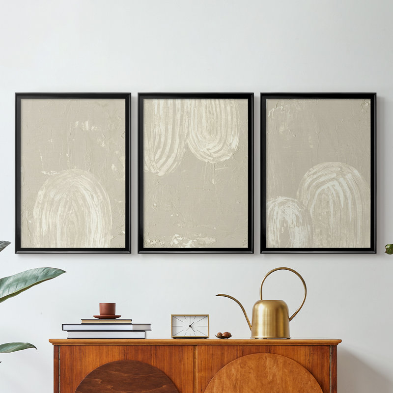 Sandy Arcs I - Toile tendue avec châssis sur mesure - 3 pièces, Noir, H 21 po x l 30 po