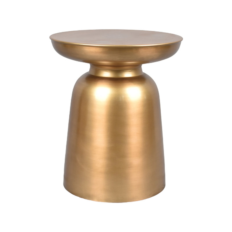 Shenna Handcrafted Solid Round Drum End Table, Gold