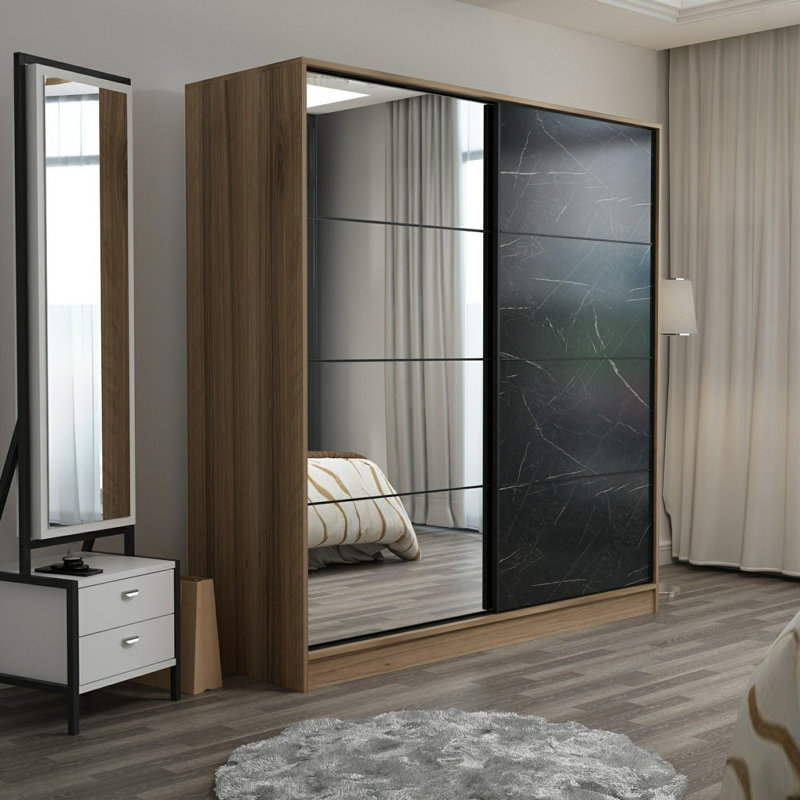 Armoire-penderie 2 portes avec 2 tiroirs, Blanc/Noir