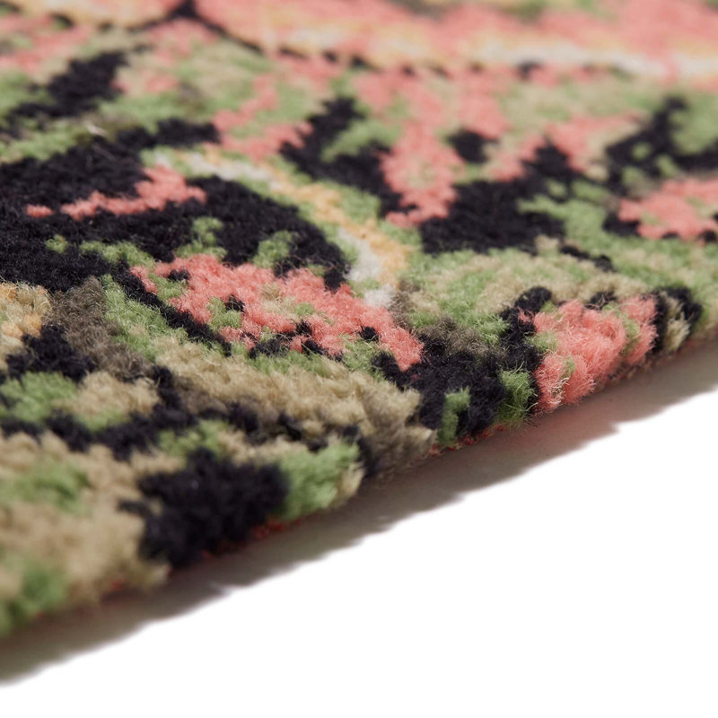 Flora Fantasia Machine Woven Wool Floral Area Rug in Noir/Pink/Green/Yellow
