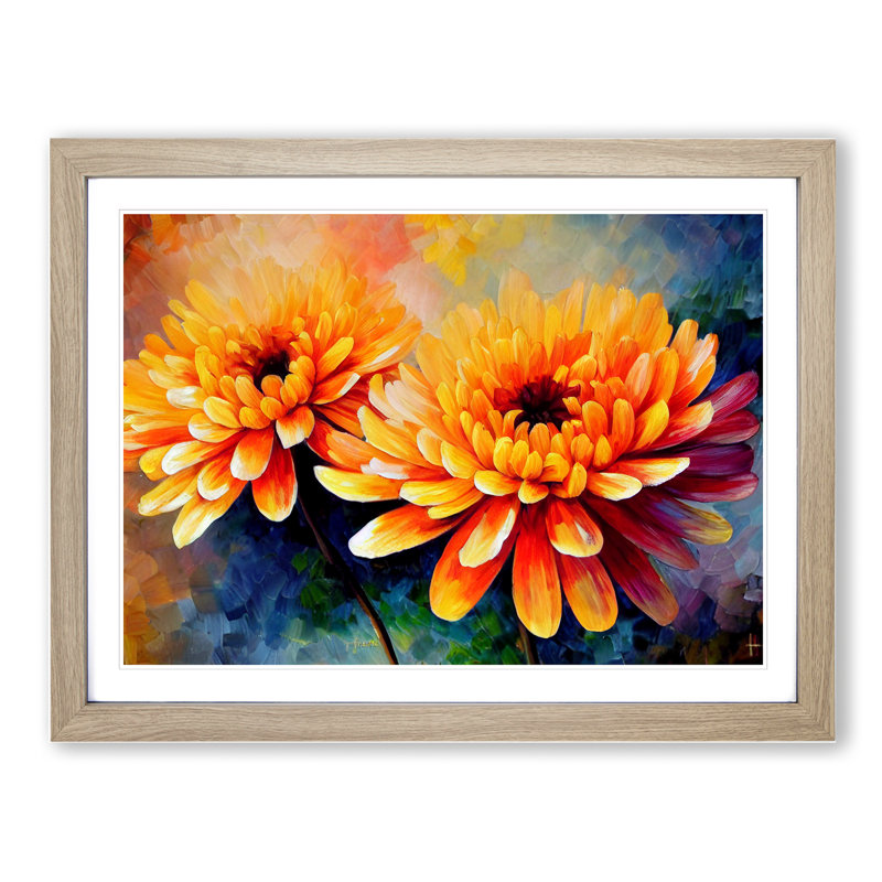 Chrysanthemum Flowers Vol.4 - Framed Print, 46cm H x 64cm W x 2cm D, Oak Framed