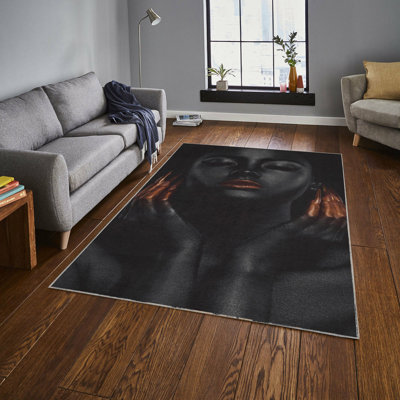Premium Woven Carpet, 5.2 x 7.5 ft, 100% Polyester, Antibacterial, Non-Slip Underside, 0.3 in Pile Height | Machine Washable, 3D Digital Print | Perfect for Living Room, Bedroom & Office Décor