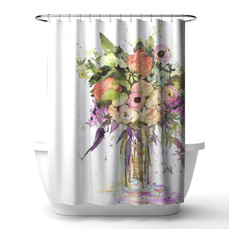 Floral – Polyester Shower Curtain, Dye Sublimation Print, 71" W × 74" L