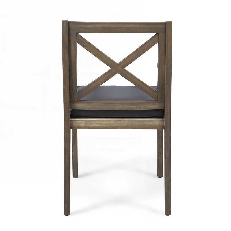 Gray Acacia Wood Outdoor Dining Chairs with Cushions, Set of 2