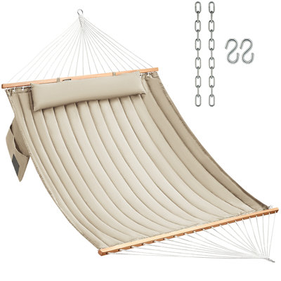 2-person Quilted Fabric Hammock With Hardwood Spreader Bars,450lbs Capacity,outdoor/indoor Hammock