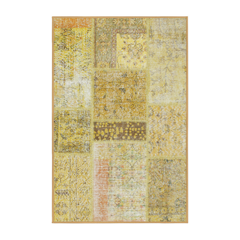 Tapis de zone vert/citron contemporain, Rectangle 2 pi x 5 pi