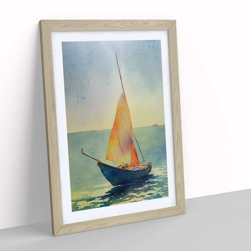 Boat Watercolour - Single Picture Frame Painting, 46cm H x 34cm W x 2cm D, Oak