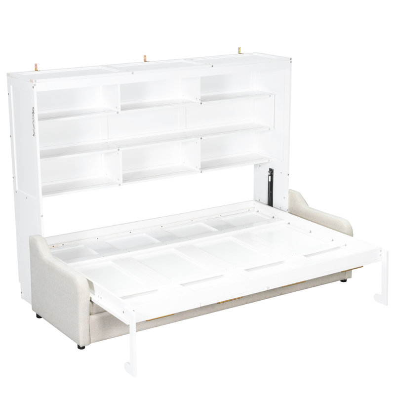 Grand lit beige pliable, avec rangement et à DEL - confortable pour les espaces restreints