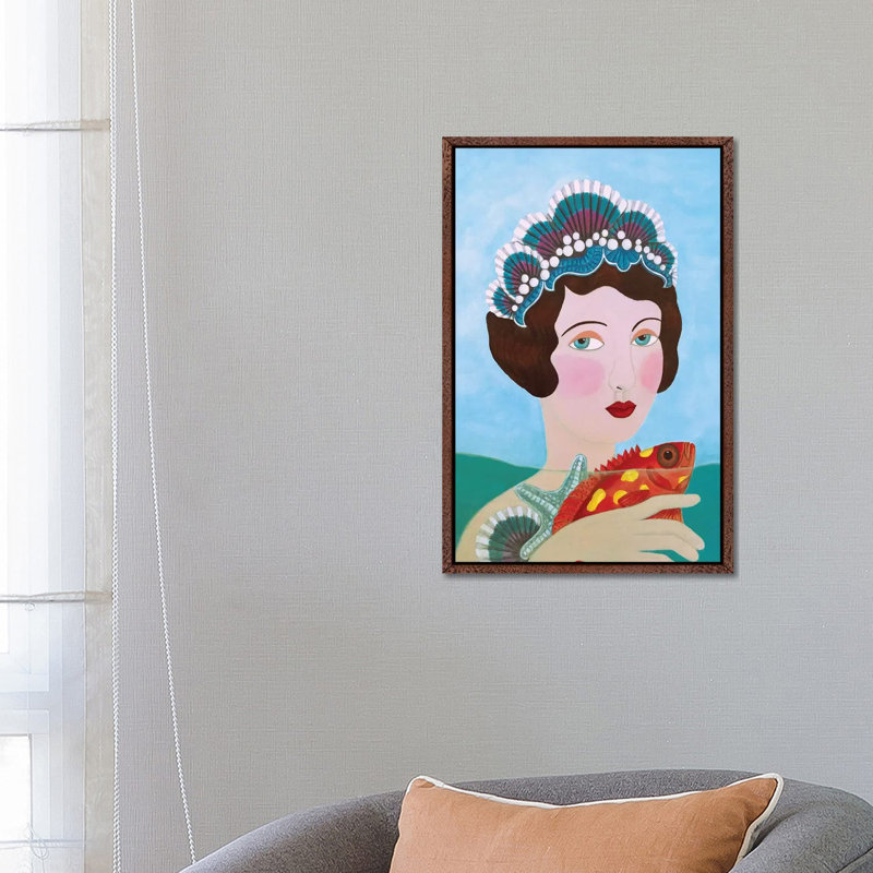 Woman And Seashells by Sally B - Gallery-Wrapped Canvas Giclée on Canvas, 66.04 cm H x 45.72 cm W, Classic Wood Framed